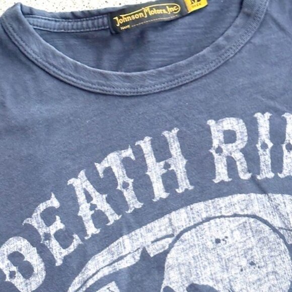 Johnson Motors Death Rides Faster distressed M Faded Black Shirt NWOT - Picture 2 of 5
